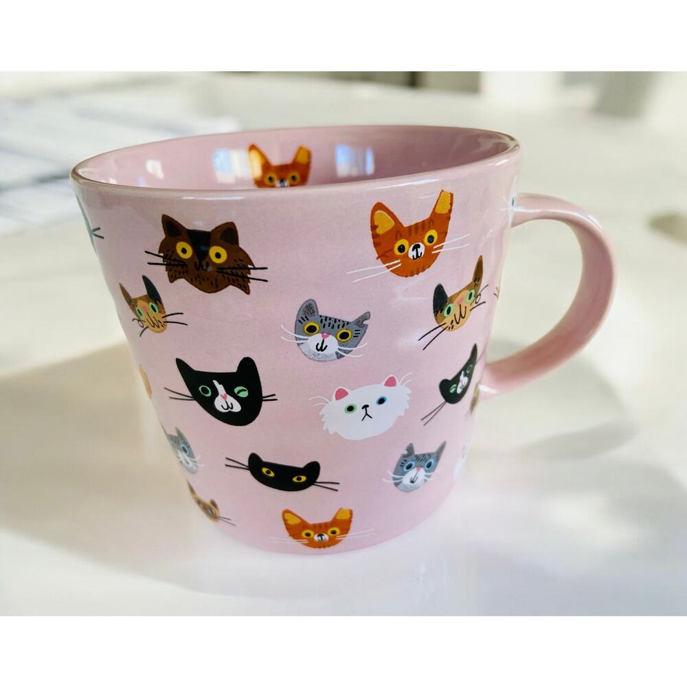 NEW Primo Pink Multi Cats Orange Tabby Black Rescue Cat 18 oz Coffee Tea Mug